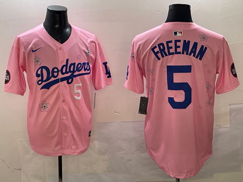 Men Los Angeles Dodgers 5 Freeman Pink Sakura Edition 2025 Nike MLB Jersey style 9